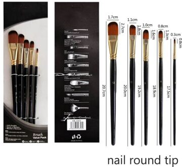 Kunstenaar Verf Borstel Set 5 Stuks Nylon Haar Houten Zwart Handvat Aquarel Acryl Olie Borstel Schilderen Kunst Levert nail ronde tip