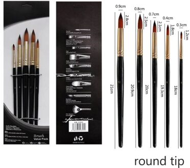 Kunstenaar Verf Borstel Set 5 Stuks Nylon Haar Houten Zwart Handvat Aquarel Acryl Olie Borstel Schilderen Kunst Levert ronde tip