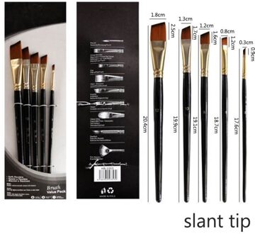 Kunstenaar Verf Borstel Set 5 Stuks Nylon Haar Houten Zwart Handvat Aquarel Acryl Olie Borstel Schilderen Kunst Levert slant tip