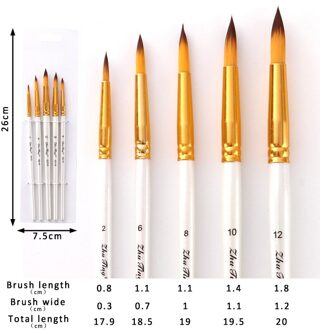 Kunstenaar Verf Borstel Set 5 Stuks Nylon Haar Houten Zwart Handvat Aquarel Acryl Olie Borstel Schilderen Kunst Levert Tip