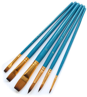 Kunstenaar Verf Borstel Tekening Borstels Tekening Art Leveranties Acryl Aquarel Pen 6 Stuks Haak Lijn Nylon Haar Houten Handvat Blauw
