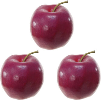 Kunstfruit decofruit - 3x - appel/appels - ongeveer 8 cm - donkerrood
