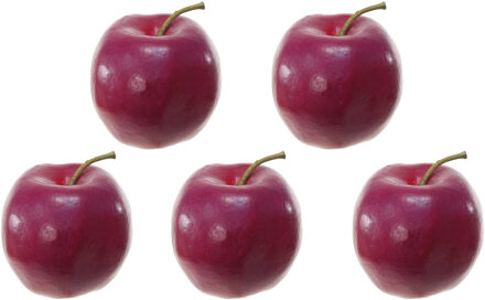 Kunstfruit decofruit - 5x - appel/appels - ongeveer 8 cm - donkerrood