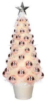 Kunstkerstboom compleet met lichtjes en ballen zalmroze 40 cm - Kunstkerstboom