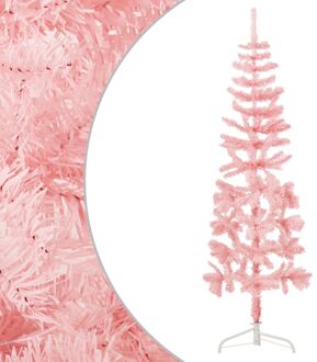 Kunstkerstboom half met standaard smal 120 cm roze