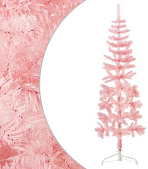 Kunstkerstboom half met standaard smal 150 cm roze