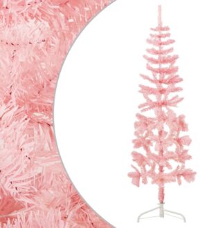 Kunstkerstboom half met standaard smal 180 cm roze