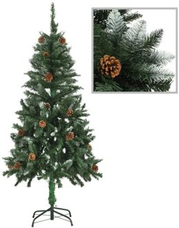 Kunstkerstboom met dennenappels en wit glitter 150 cm Groen