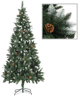 Kunstkerstboom met dennenappels en wit glitter 210 cm Groen