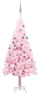 Kunstkerstboom met LED's en kerstballen 150 cm PVC roze Grijs