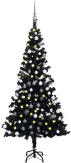 Kunstkerstboom met LED's en kerstballen 150 cm PVC zwart Grijs