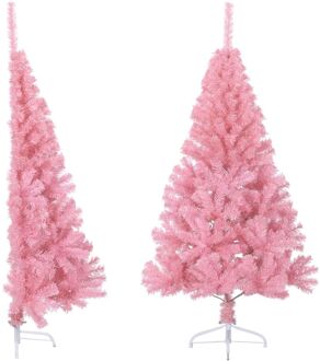 Kunstkerstboom met standaard half 150 cm PVC roze