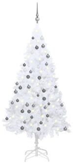 Kunstkerstboom met verlichting en kerstballen 120 cm PVC wit