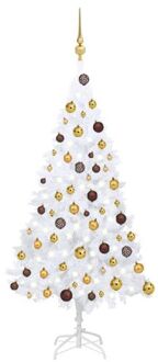 Kunstkerstboom met verlichting en kerstballen 120 cm PVC wit