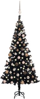 Kunstkerstboom met verlichting en kerstballen 120 cm PVC zwart