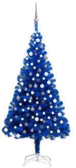 Kunstkerstboom met verlichting en kerstballen 150 cm PVC blauw