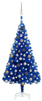 Kunstkerstboom met verlichting en kerstballen 150 cm PVC blauw