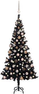 Kunstkerstboom met verlichting en kerstballen 150 cm PVC zwart