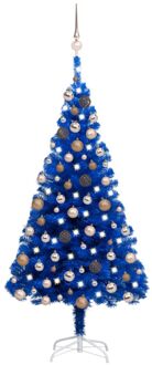 Kunstkerstboom met verlichting en kerstballen 180 cm PVC blauw