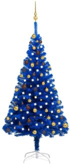 Kunstkerstboom met verlichting en kerstballen 180 cm PVC blauw