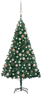 Kunstkerstboom met verlichting en kerstballen 180 cm PVC groen