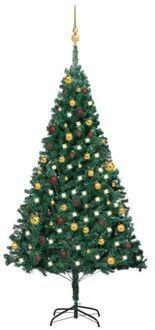 Kunstkerstboom met verlichting en kerstballen 180 cm PVC groen