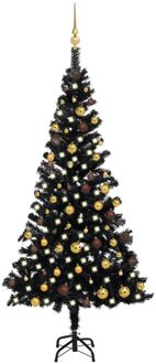 Kunstkerstboom met verlichting en kerstballen 180 cm PVC zwart