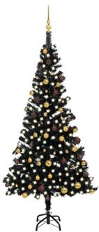 Kunstkerstboom met verlichting en kerstballen 210 cm PVC zwart