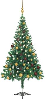 Kunstkerstboom met verlichting en kerstballen 546 takken 180 cm Groen