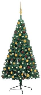 Kunstkerstboom met verlichting en kerstballen half 120 cm groen