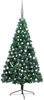 Kunstkerstboom met verlichting en kerstballen half 120 cm groen