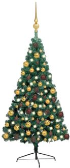 Kunstkerstboom met verlichting en kerstballen half 180 cm groen