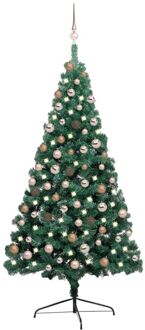 Kunstkerstboom met verlichting en kerstballen half 180 cm groen