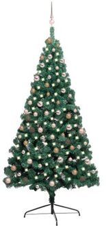 Kunstkerstboom met verlichting en kerstballen half 210 cm groen