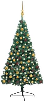 Kunstkerstboom met verlichting en kerstballen half 210 cm groen