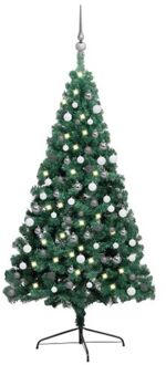 Kunstkerstboom met verlichting en kerstballen half 210 cm groen