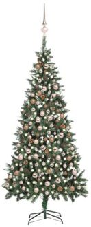 Kunstkerstboom met verlichting kerstballen dennenappels 210 cm Groen