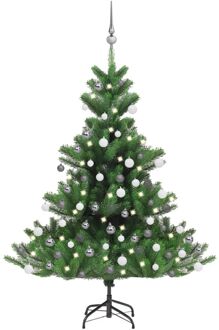 Kunstkerstboom Nordmann met LED's en kerstballen 120 cm groen