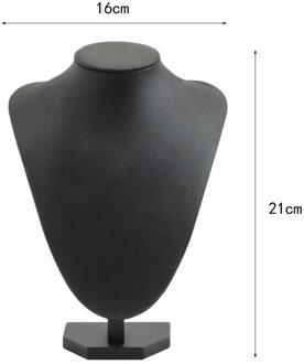 Kunstleer Houten Ketting Display Bust Stand Hangers Mannequin Sieraden Houder Voor Kettingen Ketting Choker Hanger Zwart 21x16cm