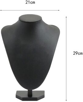 Kunstleer Houten Ketting Display Bust Stand Hangers Mannequin Sieraden Houder Voor Kettingen Ketting Choker Hanger Zwart 29x21cm