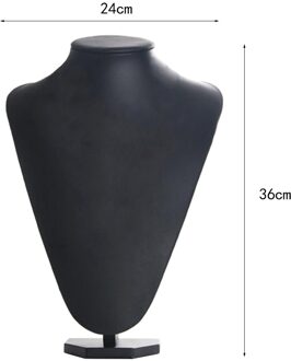 Kunstleer Houten Ketting Display Bust Stand Hangers Mannequin Sieraden Houder Voor Kettingen Ketting Choker Hanger Zwart 36x24cm