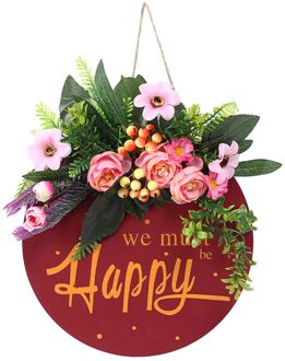 Kunstmatige Bloem Lente Zonnebloem Krans Welkom Teken Muur Opknoping Uitstekende Materiaal Voordeur Decoratie Houten Borden rood