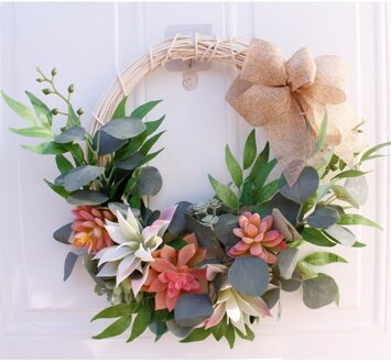 Kunstmatige Bloemen Vetplant Krans Lente Krans Decoratieve Muur Thuis Bruiloft Achtergrond Outdoor Decor Voor Voordeur