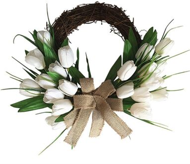 Kunstmatige Bloemen Witte Tulp Krans Lente Krans Outdoor Voor Voordeur