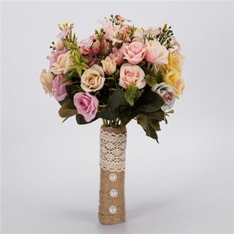 Kunstmatige Bruiloft Bloemen Bruidsboeketten Voor Bruiden Handgemaakte 7 Kleuren Bruidsboeketten met Lint Buque de noiva champagne