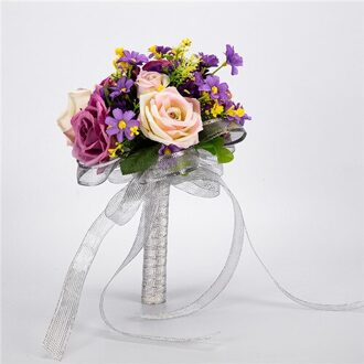 Kunstmatige Bruiloft Bloemen Bruidsboeketten Voor Bruiden Handgemaakte 7 Kleuren Bruidsboeketten met Lint Buque de noiva roze rood