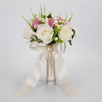 Kunstmatige Bruiloft Bloemen Bruidsboeketten Voor Bruiden Handgemaakte 7 Kleuren Bruidsboeketten met Lint Buque de noiva wit roze