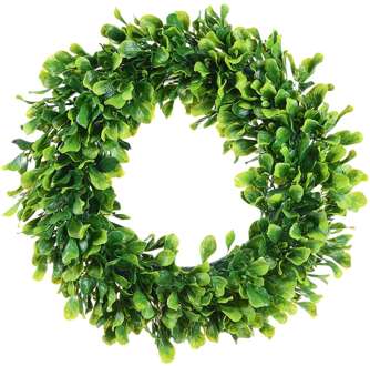 Kunstmatige Groene Bladeren Krans-15 inch Buxus Krans Outdoor Groene Krans Voor Voordeur Muur Raam Party Decor