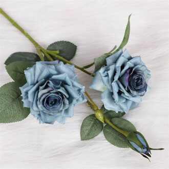 Kunstmatige Hoge Heldere Voelen Rose Simulatie Bloem Bruiloft Arrangement Nep Bloem Roos Woninginrichting Decoratie blauw
