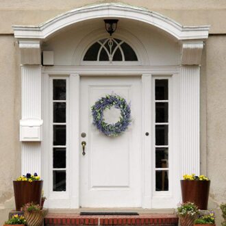 Kunstmatige Krans, Deur Krans 17 Inch Lavendel Lente Krans Ronde Krans voor De Voordeur, Home Decor